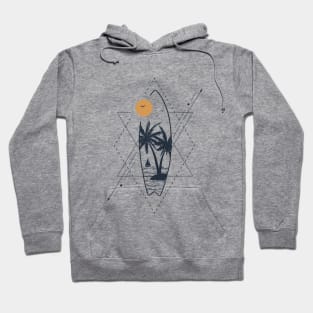 Island With Palms In Surfboard Shape. Geometric, Line Art Style Hoodie